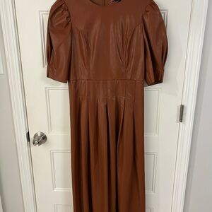 En Saison Brown Puff Sleeve Midi Dress